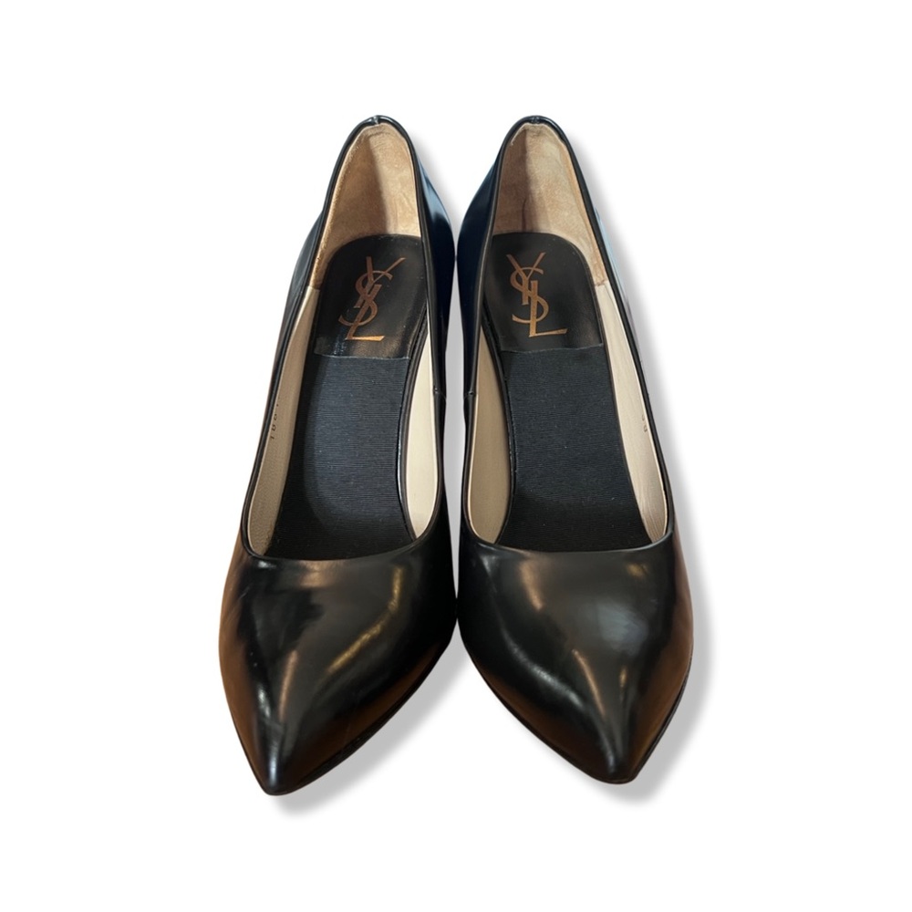 Yves Saint Laurent Black Leather Pumps with Wooden Heels